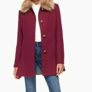 Kate spade faux fur collar coat midnight wine   